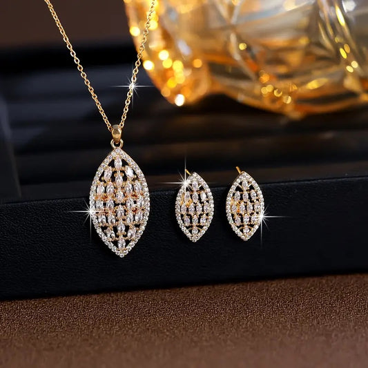 2-teiliges luxuriöses, elegantes Set aus Halskette und Ohrringen für Damen